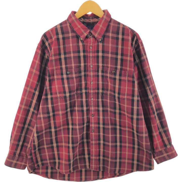 Arrow Long Sleeve Button-Down Heavy Flannel Check Shirt, Men's Size XL cotton burgundy type Vintage Second Hand