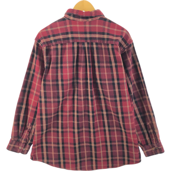 Arrow Long Sleeve Button-Down Heavy Flannel Check Shirt, Men's Size XL cotton burgundy type Vintage Second Hand