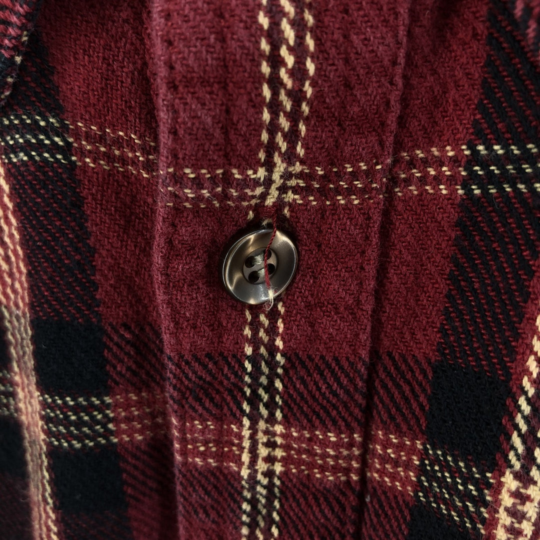 Arrow Long Sleeve Button-Down Heavy Flannel Check Shirt, Men's Size XL cotton burgundy type Vintage Second Hand