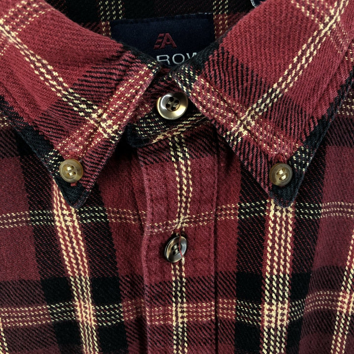 Arrow Long Sleeve Button-Down Heavy Flannel Check Shirt, Men's Size XL cotton burgundy type Vintage Second Hand