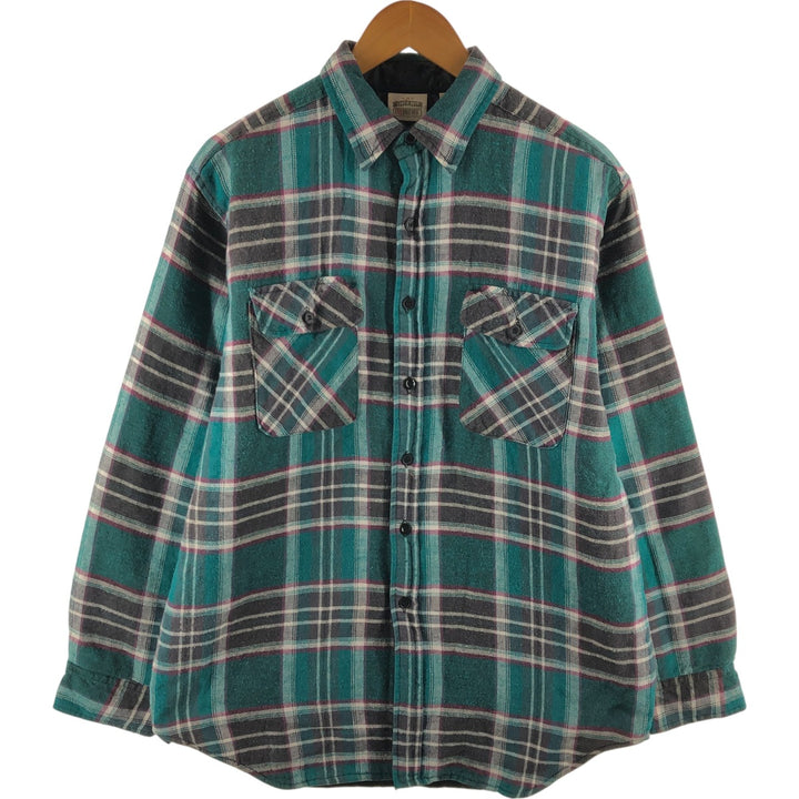 90'S Five Brother Ramie x Cotton Padded Long Sleeve Heavy Flannel Check Shirt Men's Medium Vintage Lamy Emerald green Vintage Second Hand
