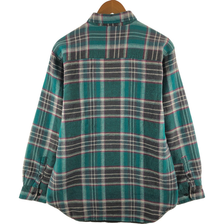 90'S Five Brother Ramie x Cotton Padded Long Sleeve Heavy Flannel Check Shirt Men's Medium Vintage Lamy Emerald green Vintage Second Hand