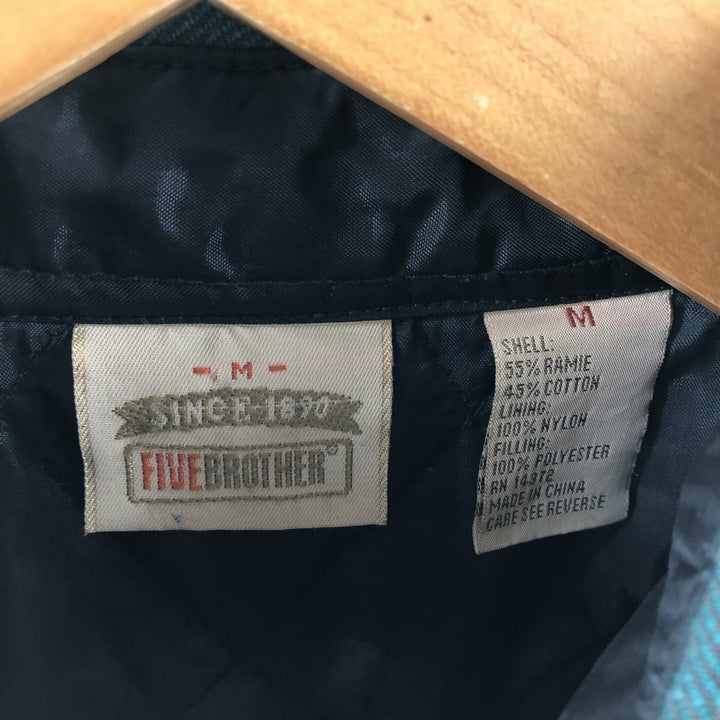 90'S Five Brother Ramie x Cotton Padded Long Sleeve Heavy Flannel Check Shirt Men's Medium Vintage Lamy Emerald green Vintage Second Hand