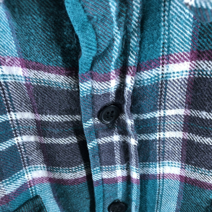 90'S Five Brother Ramie x Cotton Padded Long Sleeve Heavy Flannel Check Shirt Men's Medium Vintage Lamy Emerald green Vintage Second Hand