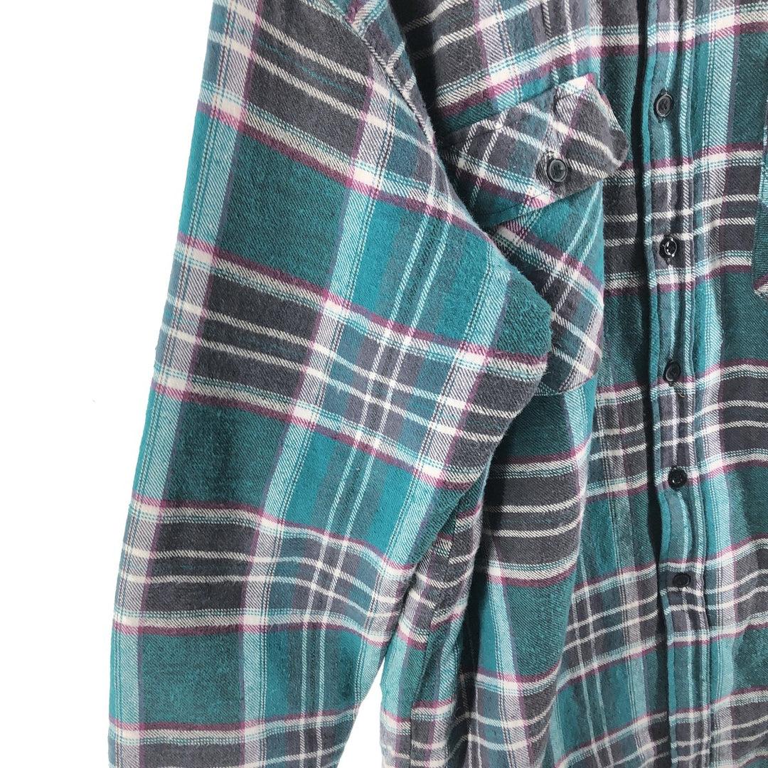 90'S Five Brother Ramie x Cotton Padded Long Sleeve Heavy Flannel Check Shirt Men's Medium Vintage Lamy Emerald green Vintage Second Hand