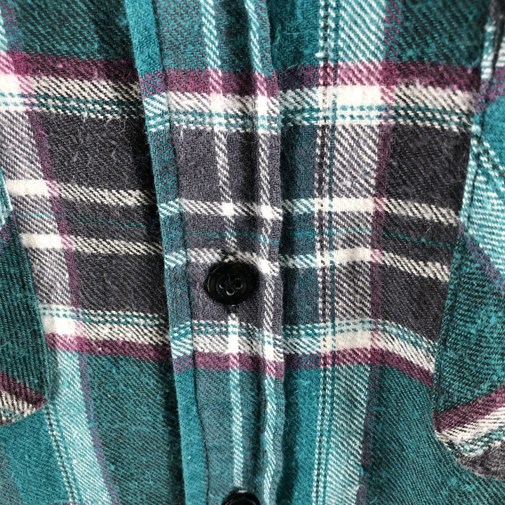 90'S Five Brother Ramie x Cotton Padded Long Sleeve Heavy Flannel Check Shirt Men's Medium Vintage Lamy Emerald green Vintage Second Hand