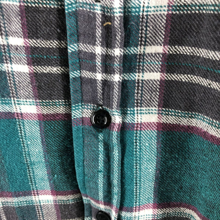 90'S Five Brother Ramie x Cotton Padded Long Sleeve Heavy Flannel Check Shirt Men's Medium Vintage Lamy Emerald green Vintage Second Hand