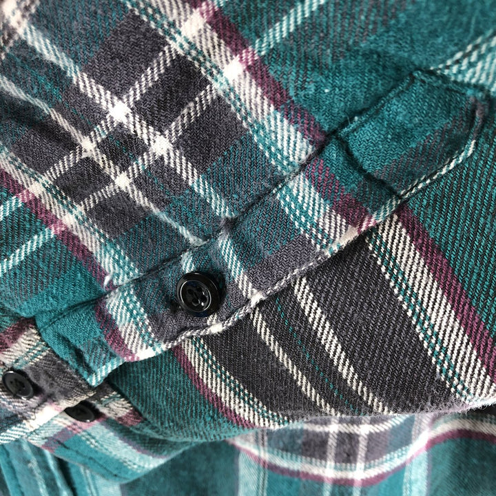 90'S Five Brother Ramie x Cotton Padded Long Sleeve Heavy Flannel Check Shirt Men's Medium Vintage Lamy Emerald green Vintage Second Hand