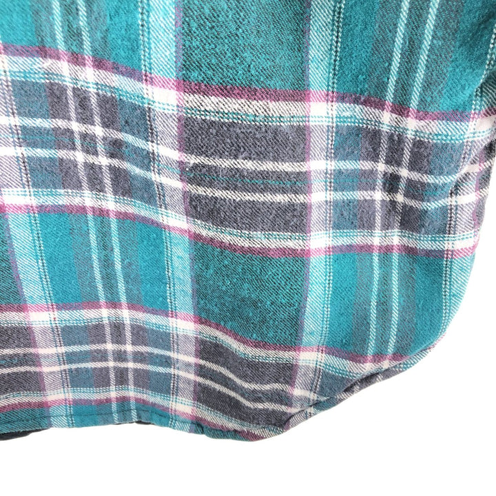 90'S Five Brother Ramie x Cotton Padded Long Sleeve Heavy Flannel Check Shirt Men's Medium Vintage Lamy Emerald green Vintage Second Hand