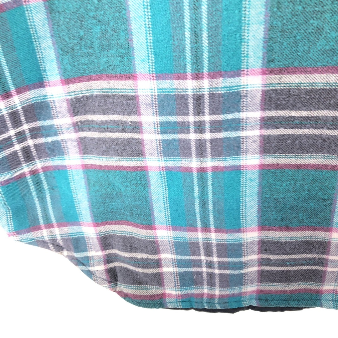 90'S Five Brother Ramie x Cotton Padded Long Sleeve Heavy Flannel Check Shirt Men's Medium Vintage Lamy Emerald green Vintage Second Hand