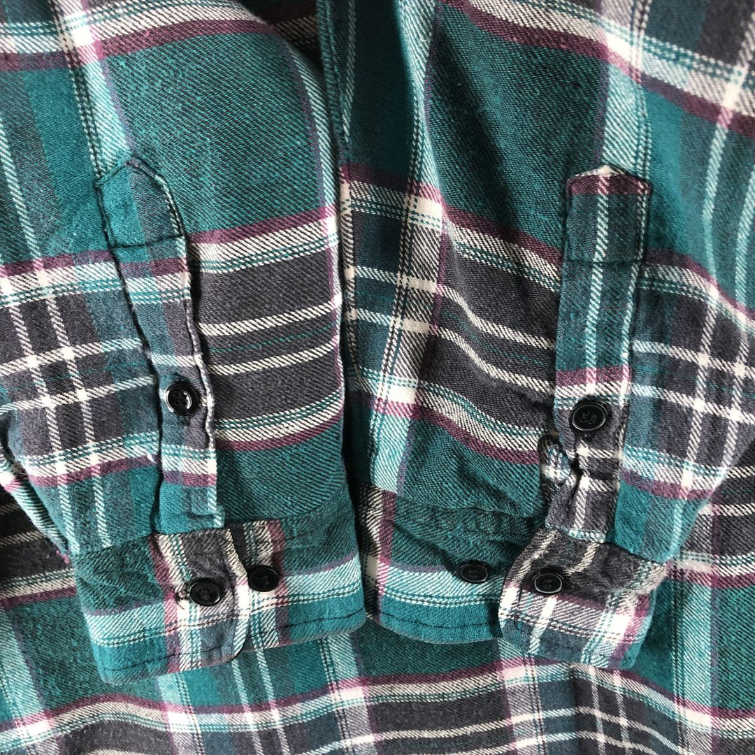 90'S Five Brother Ramie x Cotton Padded Long Sleeve Heavy Flannel Check Shirt Men's Medium Vintage Lamy Emerald green Vintage Second Hand