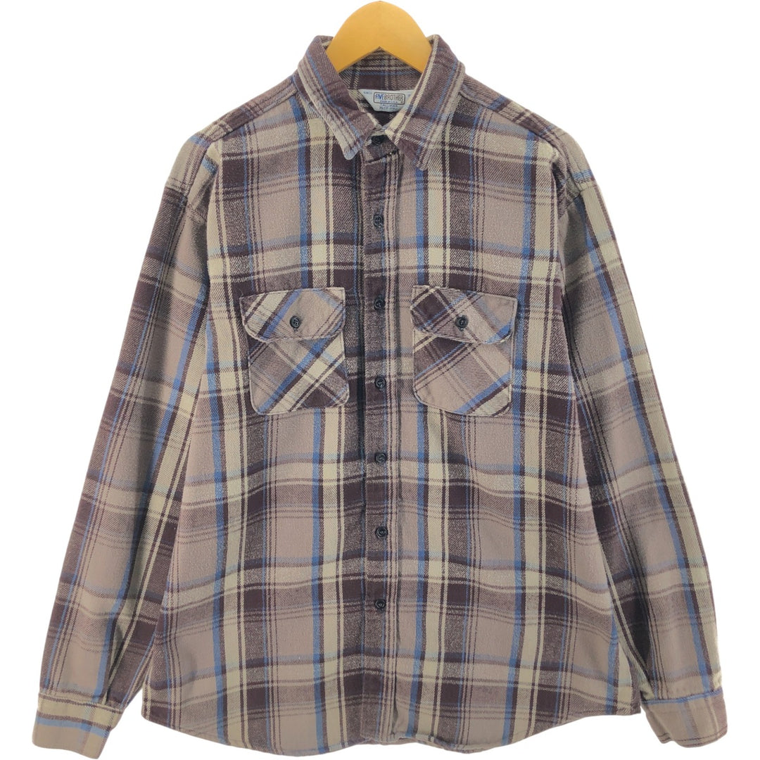 70s~80'S Five Brother Long Sleeve Flannel Check Shirt Made in USA Men's XL Vintage /eaa523042