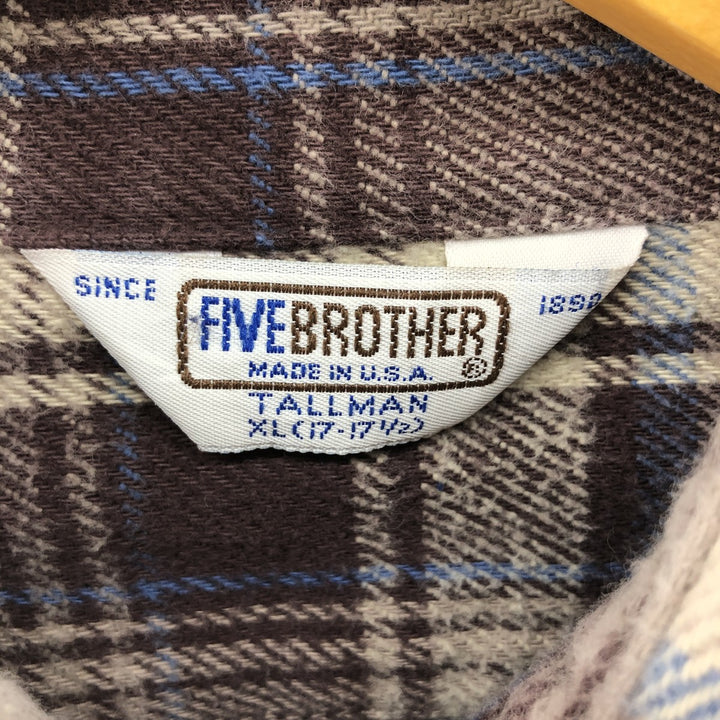 70s~80'S Five Brother Long Sleeve Flannel Check Shirt Made in USA Men's XL Vintage /eaa523042