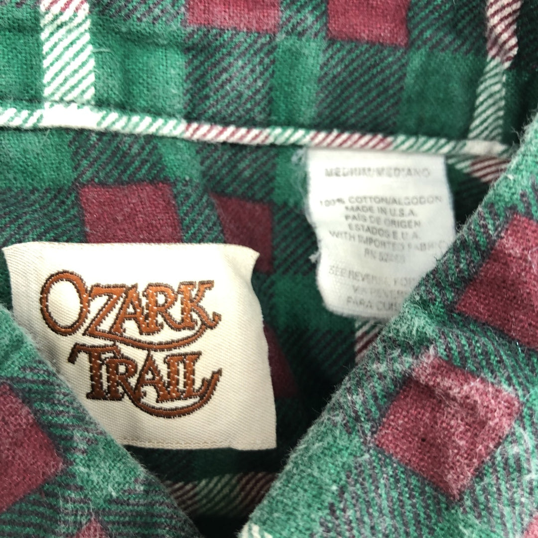 Vintage 1980'S Ozark Trail Lightflannel Check Shirt, Made in USA, Men's Size Medium cotton green type Vintage Second Hand