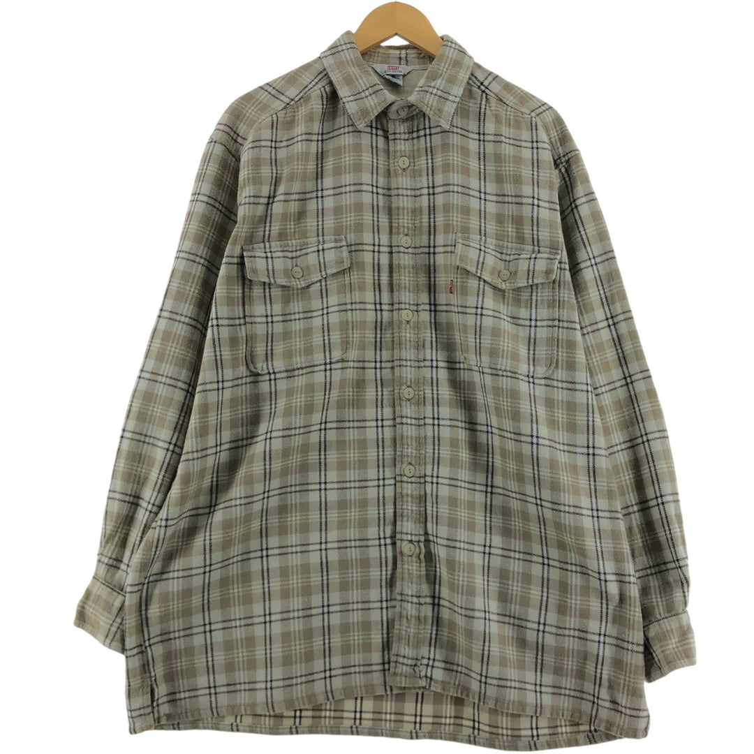 90'S Vintage Levi's Long Sleeve Heavy Flannel Check Shirt, Men's Size L cotton Beige type Vintage Second Hand