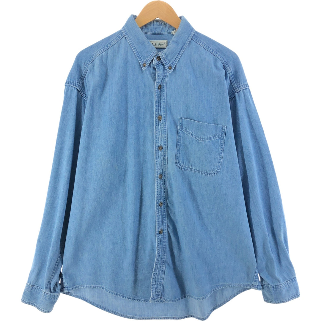 LLBean Long Sleeve Button-Down Denim Shirt, Made in Canada, Men's Size XL cotton blue type Vintage Second Hand