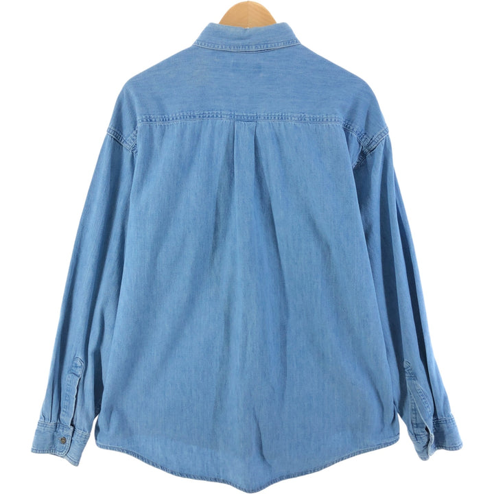LLBean Long Sleeve Button-Down Denim Shirt, Made in Canada, Men's Size XL cotton blue type Vintage Second Hand
