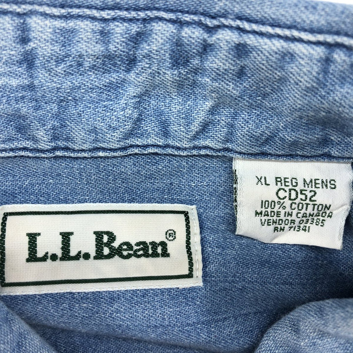LLBean Long Sleeve Button-Down Denim Shirt, Made in Canada, Men's Size XL cotton blue type Vintage Second Hand