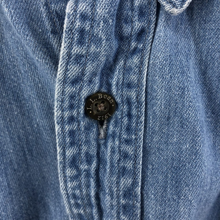 LLBean Long Sleeve Button-Down Denim Shirt, Made in Canada, Men's Size XL cotton blue type Vintage Second Hand