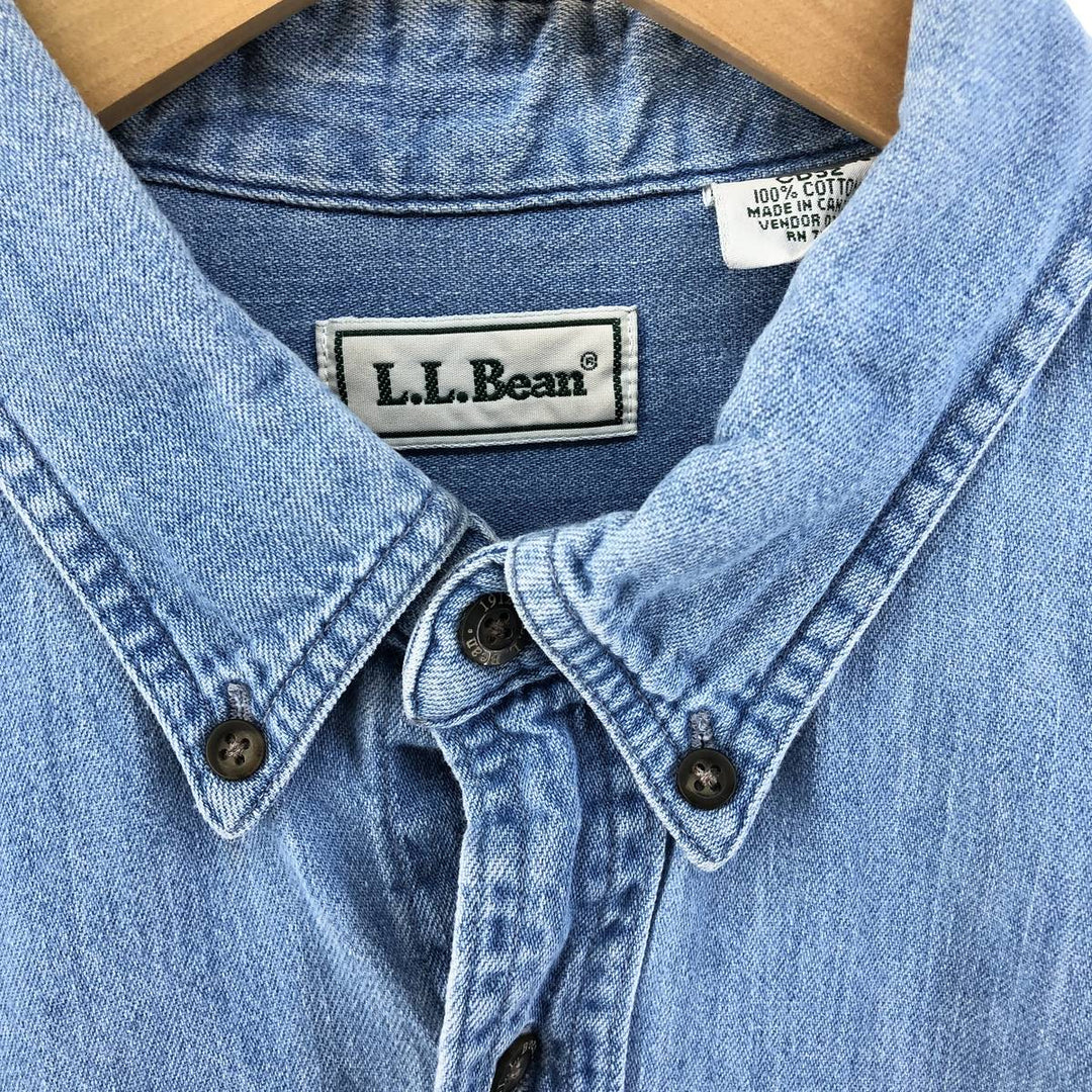 LLBean Long Sleeve Button-Down Denim Shirt, Made in Canada, Men's Size XL cotton blue type Vintage Second Hand