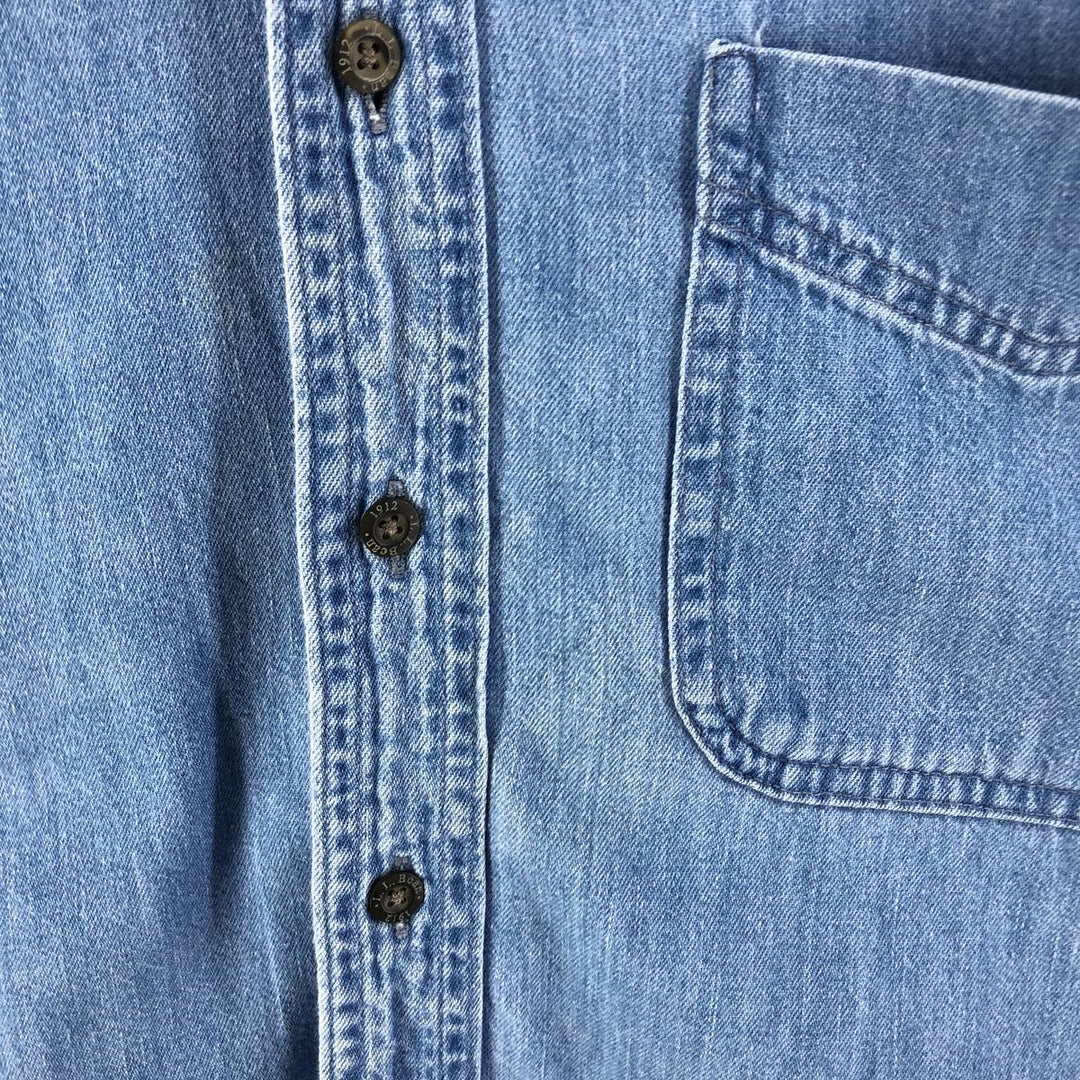 LLBean Long Sleeve Button-Down Denim Shirt, Made in Canada, Men's Size XL cotton blue type Vintage Second Hand
