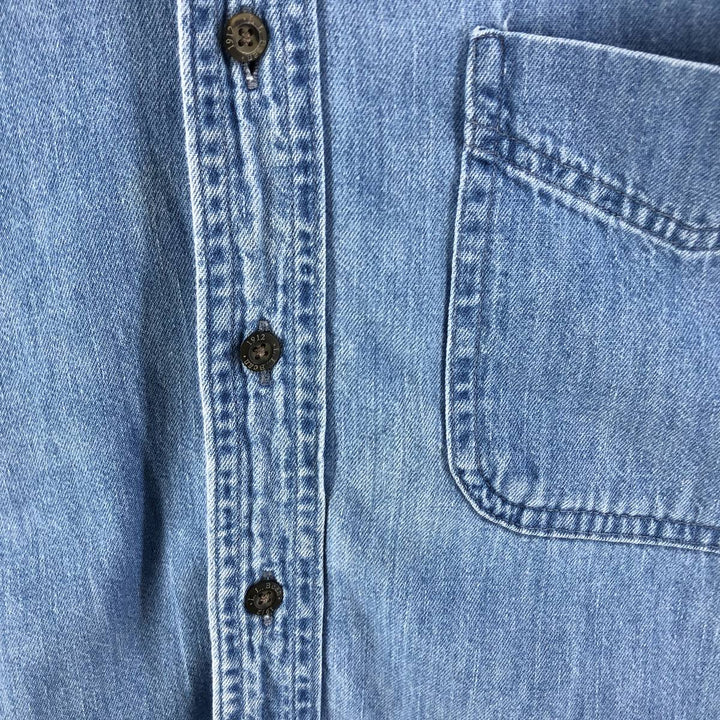 LLBean Long Sleeve Button-Down Denim Shirt, Made in Canada, Men's Size XL cotton blue type Vintage Second Hand