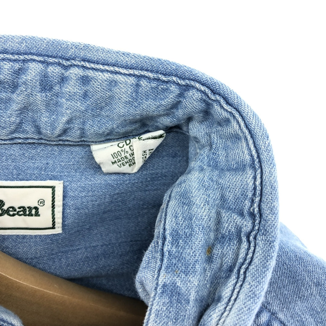 LLBean Long Sleeve Button-Down Denim Shirt, Made in Canada, Men's Size XL cotton blue type Vintage Second Hand