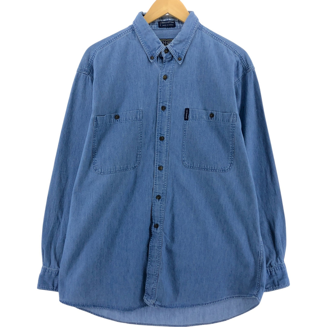 white christmas dresses 80'S Ralph Lauren CHAPS long sleeve button down denim shirt men's size L  vintage cotton blue type Vintage Second Hand