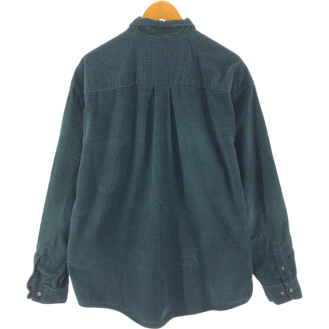Eddie Bauer Check Pattern Long Sleeve Button-Down Corduroy Shirt, Men's Size L cotton dark green Vintage Second Hand
