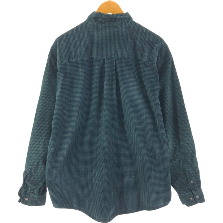 Eddie Bauer Check Pattern Long Sleeve Button-Down Corduroy Shirt, Men's Size L cotton dark green Vintage Second Hand