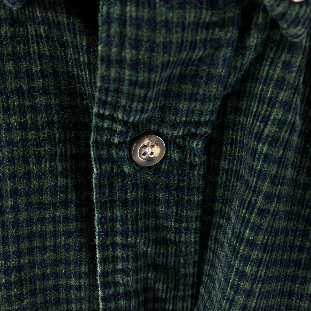 Eddie Bauer Check Pattern Long Sleeve Button-Down Corduroy Shirt, Men's Size L cotton dark green Vintage Second Hand