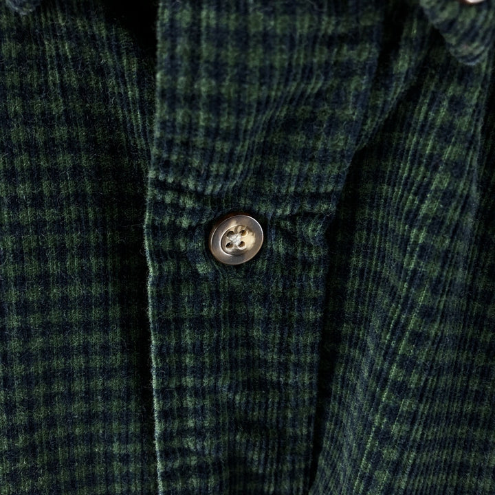 Eddie Bauer Check Pattern Long Sleeve Button-Down Corduroy Shirt, Men's Size L cotton dark green Vintage Second Hand