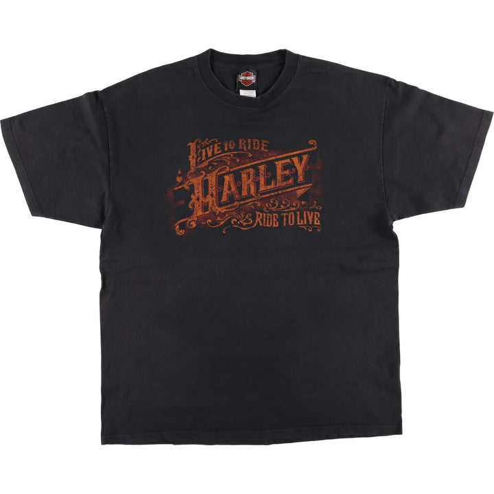 00'S Harley-Davidson Fire Pattern Motorcycle Bike T-Shirt Men's XL cotton black type Vintage Second Hand