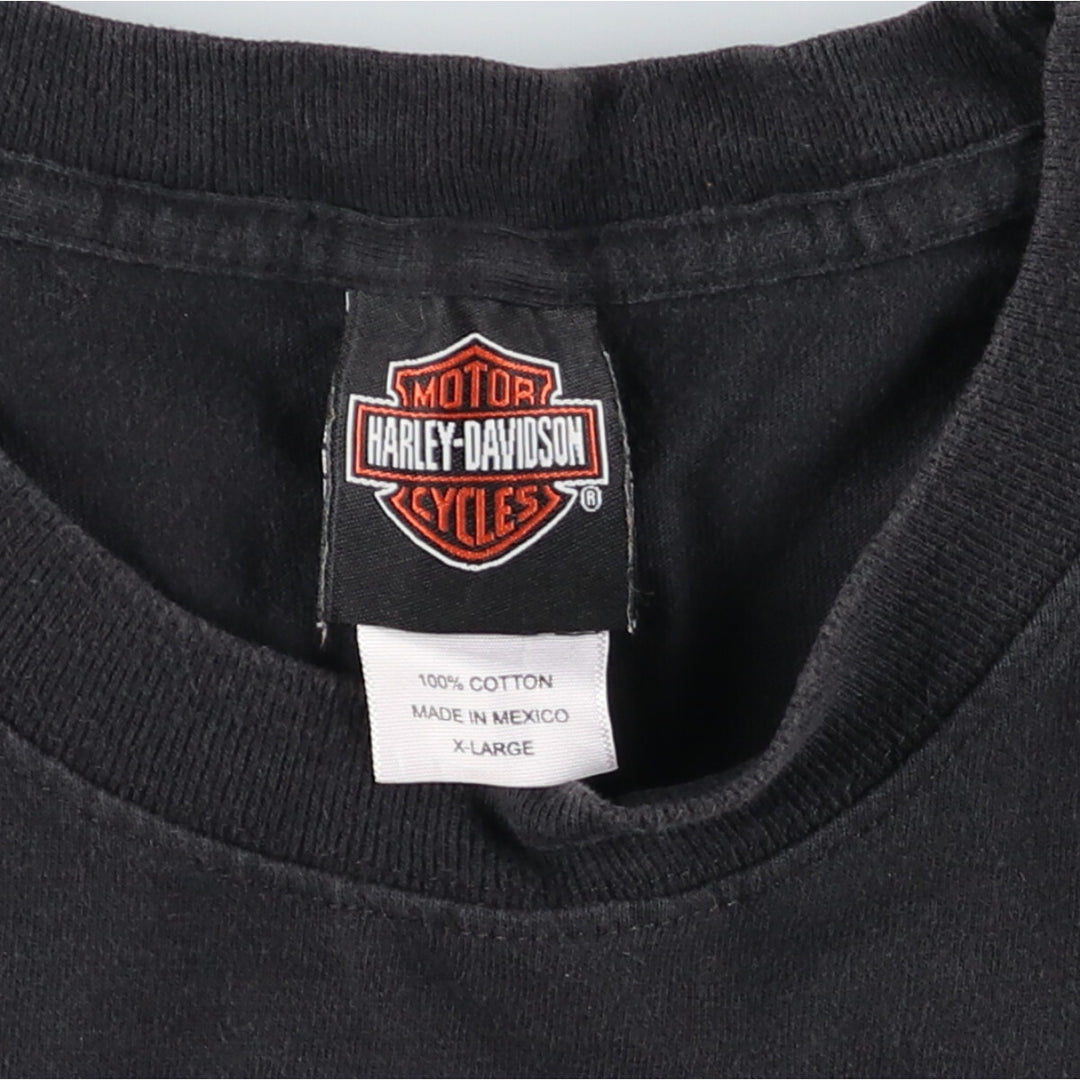 00'S Harley-Davidson Fire Pattern Motorcycle Bike T-Shirt Men's XL cotton black type Vintage Second Hand