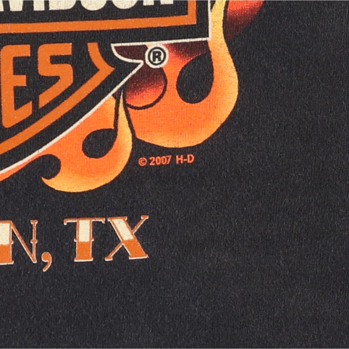 00'S Harley-Davidson Fire Pattern Motorcycle Bike T-Shirt Men's XL cotton black type Vintage Second Hand
