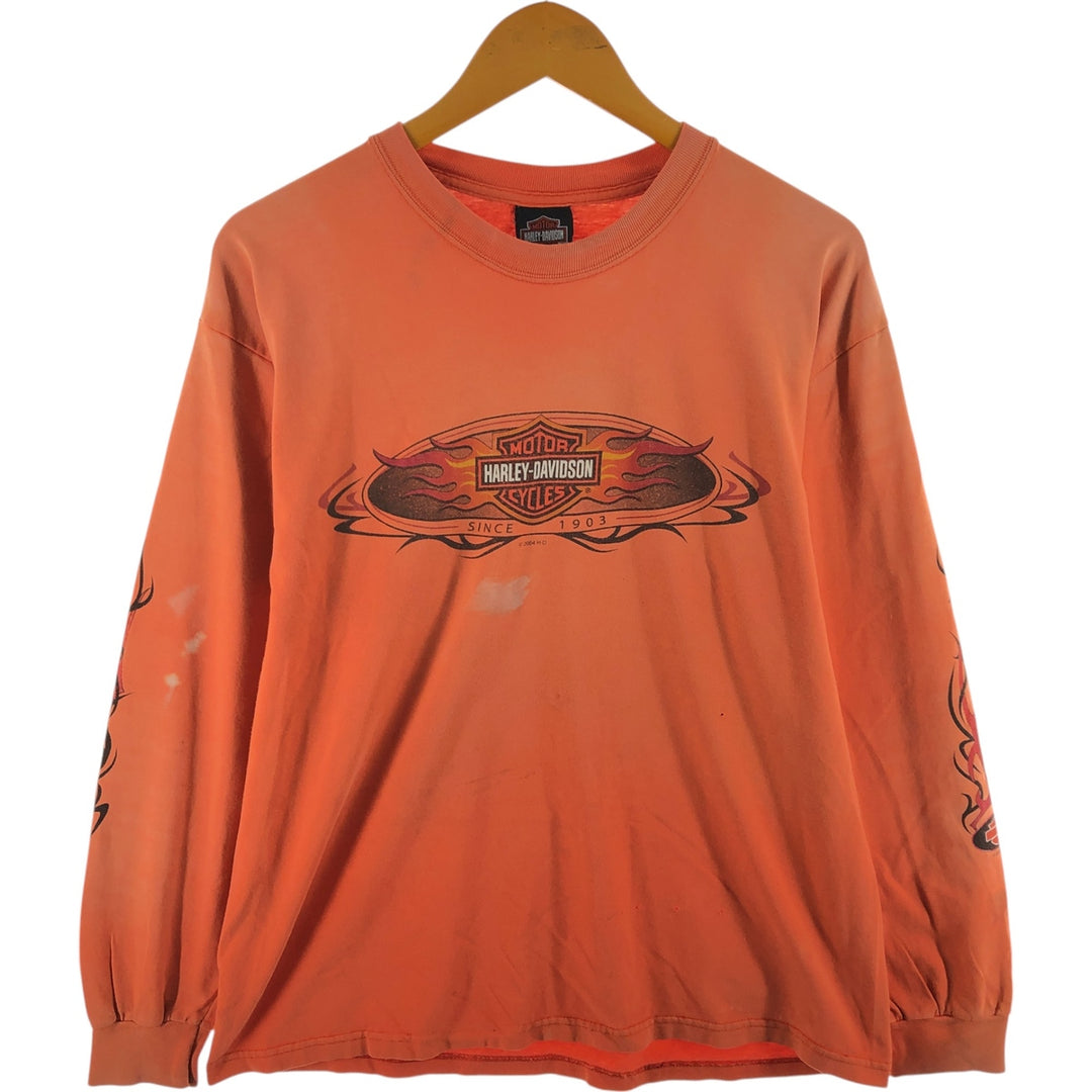 00'S Harley-Davidson Fire Pattern Eagle Pattern Long T-shirt Men's M size unclear orange type Vintage Second Hand