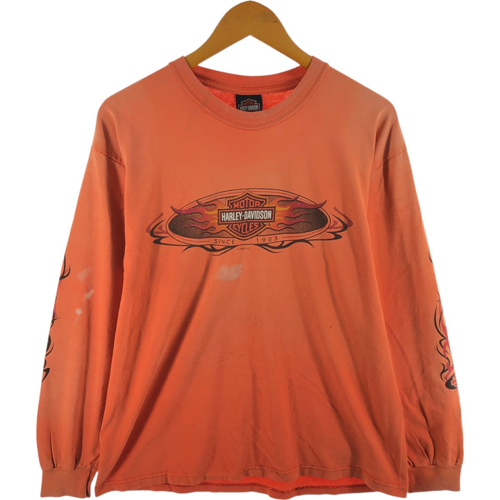 00'S Harley-Davidson Fire Pattern Eagle Pattern Long T-shirt Men's M size unclear orange type Vintage Second Hand