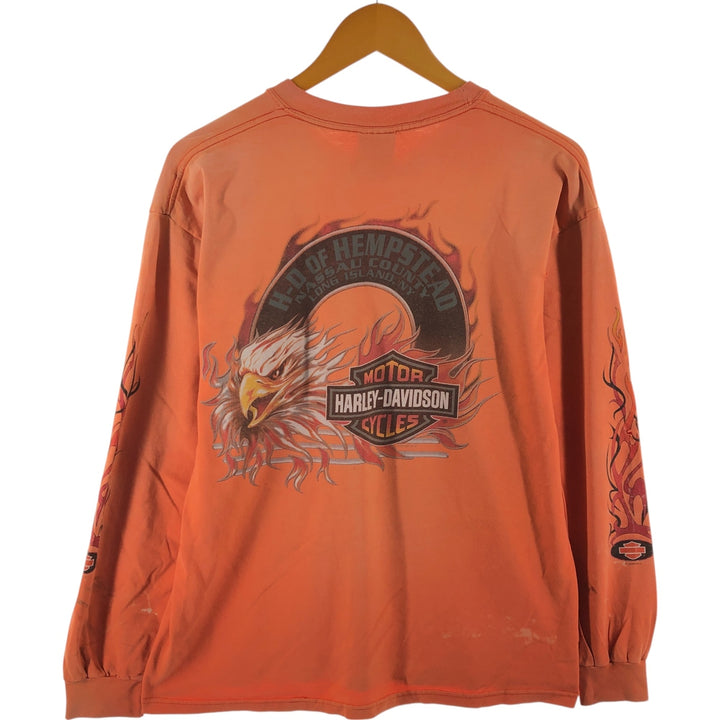 00'S Harley-Davidson Fire Pattern Eagle Pattern Long T-shirt Men's M size unclear orange type Vintage Second Hand