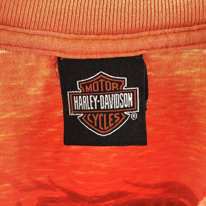 00'S Harley-Davidson Fire Pattern Eagle Pattern Long T-shirt Men's M size unclear orange type Vintage Second Hand
