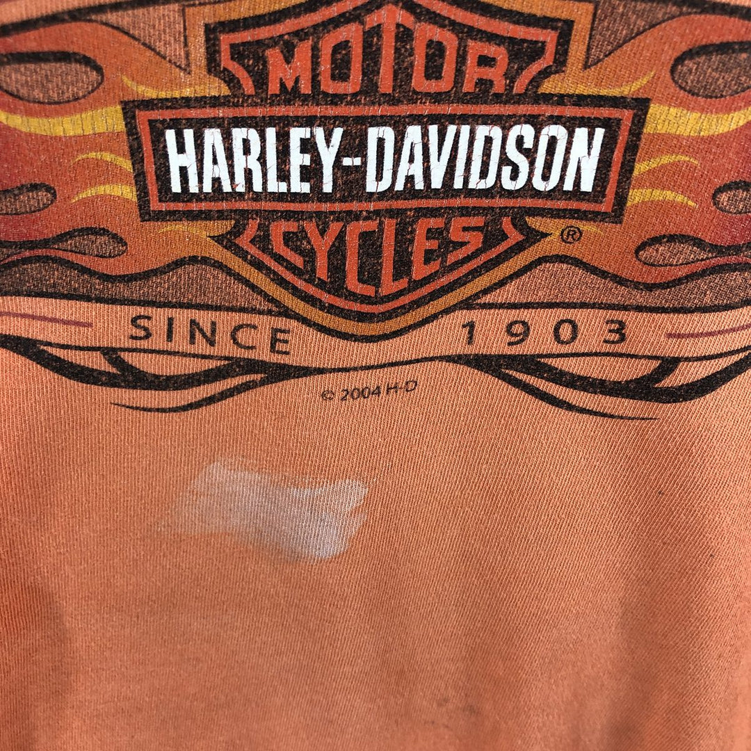 00'S Harley-Davidson Fire Pattern Eagle Pattern Long T-shirt Men's M size unclear orange type Vintage Second Hand