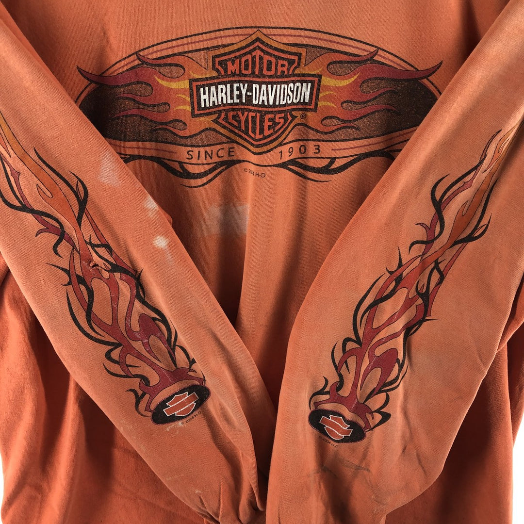 00'S Harley-Davidson Fire Pattern Eagle Pattern Long T-shirt Men's M size unclear orange type Vintage Second Hand