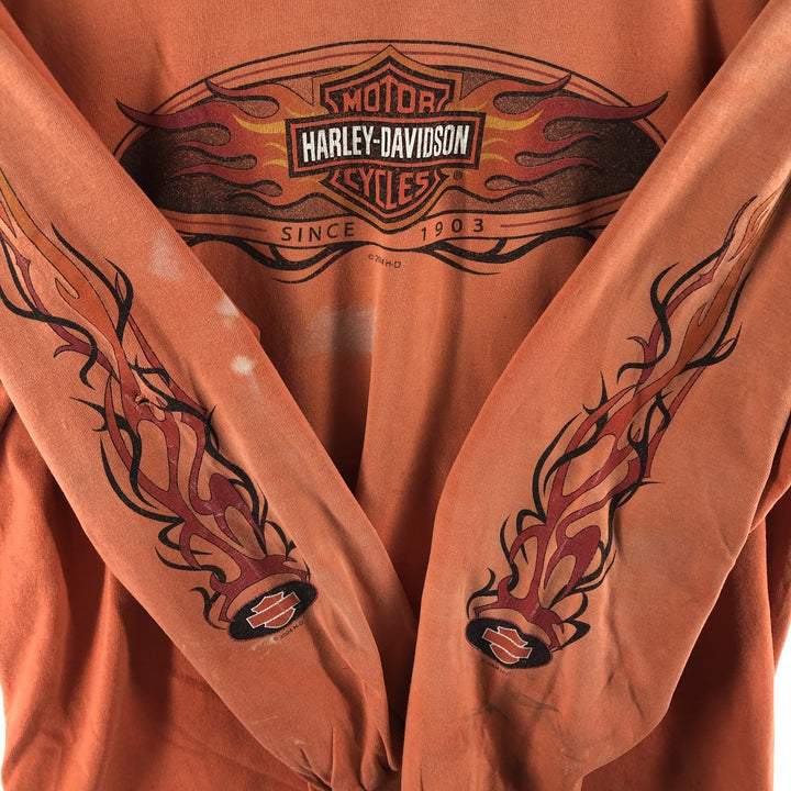 00'S Harley-Davidson Fire Pattern Eagle Pattern Long T-shirt Men's M size unclear orange type Vintage Second Hand