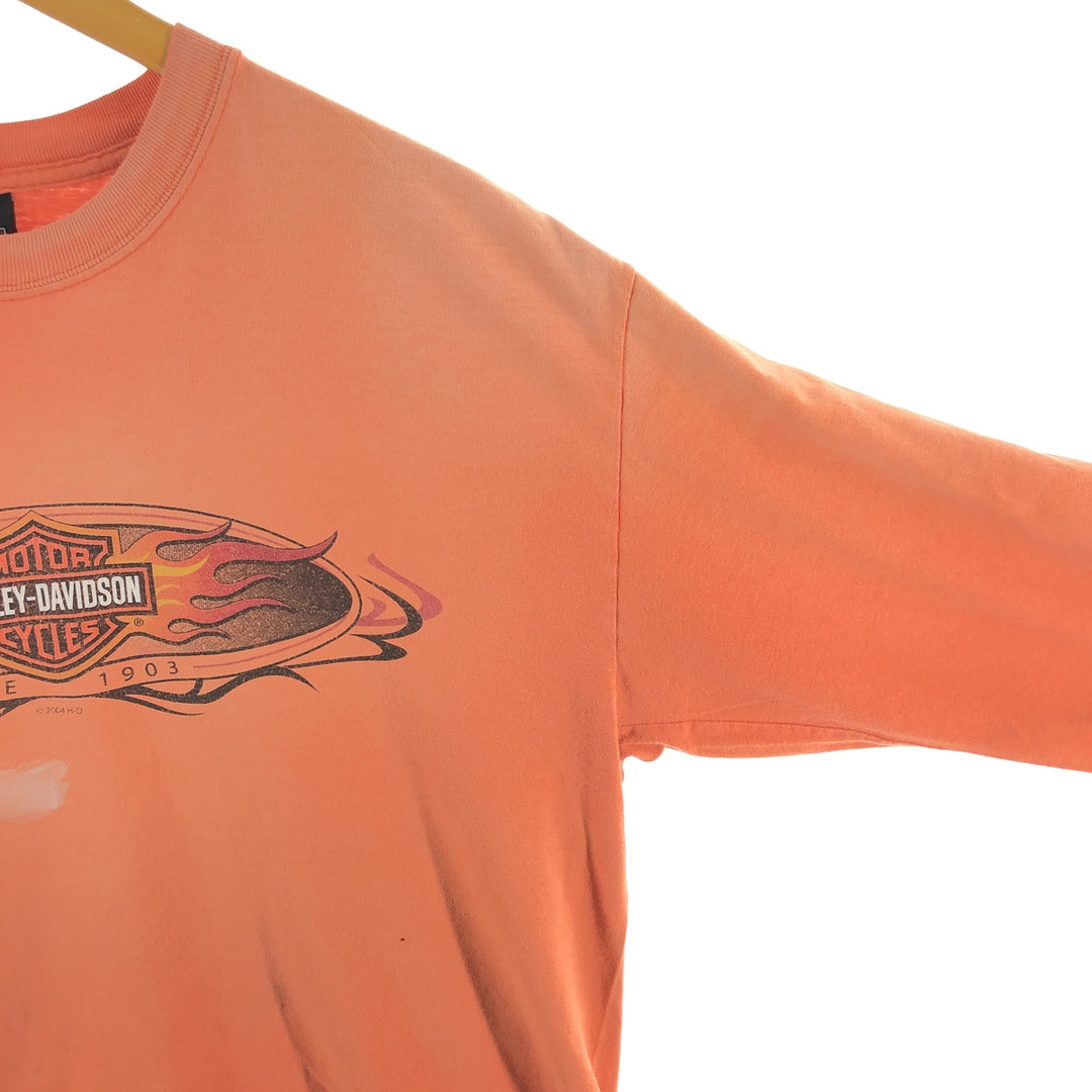 00'S Harley-Davidson Fire Pattern Eagle Pattern Long T-shirt Men's M size unclear orange type Vintage Second Hand