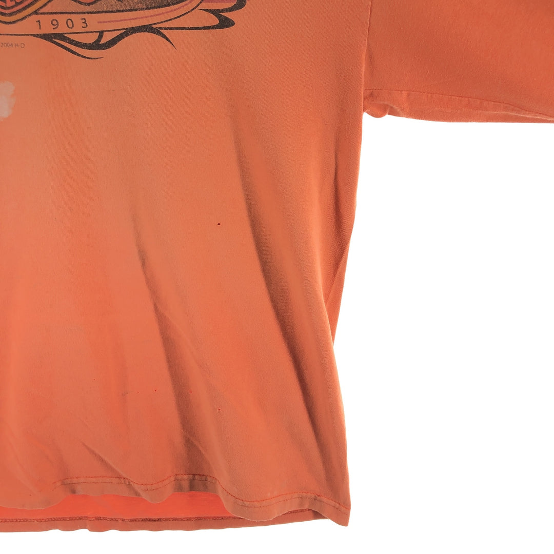 00'S Harley-Davidson Fire Pattern Eagle Pattern Long T-shirt Men's M size unclear orange type Vintage Second Hand