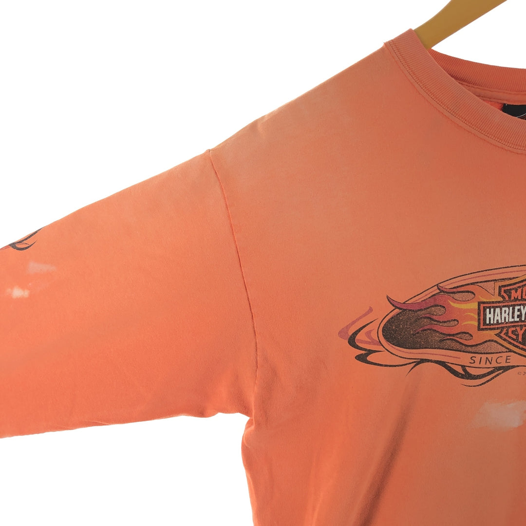 00'S Harley-Davidson Fire Pattern Eagle Pattern Long T-shirt Men's M size unclear orange type Vintage Second Hand