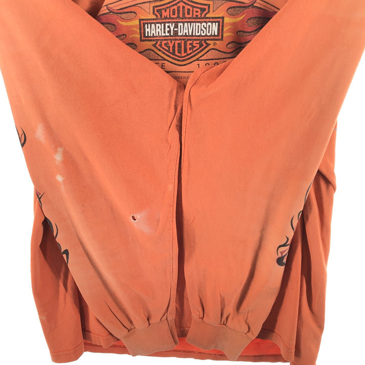 00'S Harley-Davidson Fire Pattern Eagle Pattern Long T-shirt Men's M size unclear orange type Vintage Second Hand