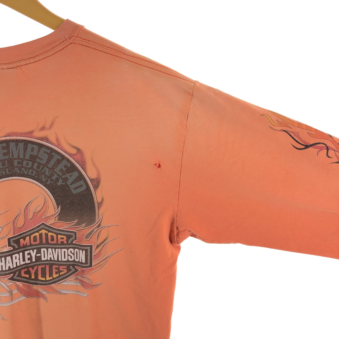 00'S Harley-Davidson Fire Pattern Eagle Pattern Long T-shirt Men's M size unclear orange type Vintage Second Hand