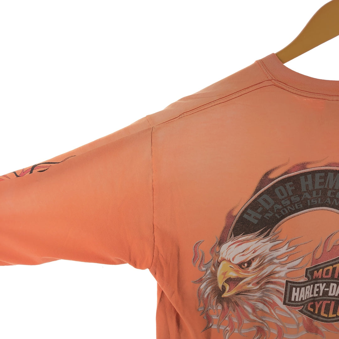 00'S Harley-Davidson Fire Pattern Eagle Pattern Long T-shirt Men's M size unclear orange type Vintage Second Hand