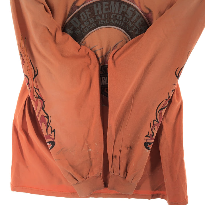 00'S Harley-Davidson Fire Pattern Eagle Pattern Long T-shirt Men's M size unclear orange type Vintage Second Hand