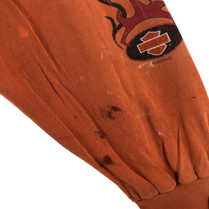 00'S Harley-Davidson Fire Pattern Eagle Pattern Long T-shirt Men's M size unclear orange type Vintage Second Hand